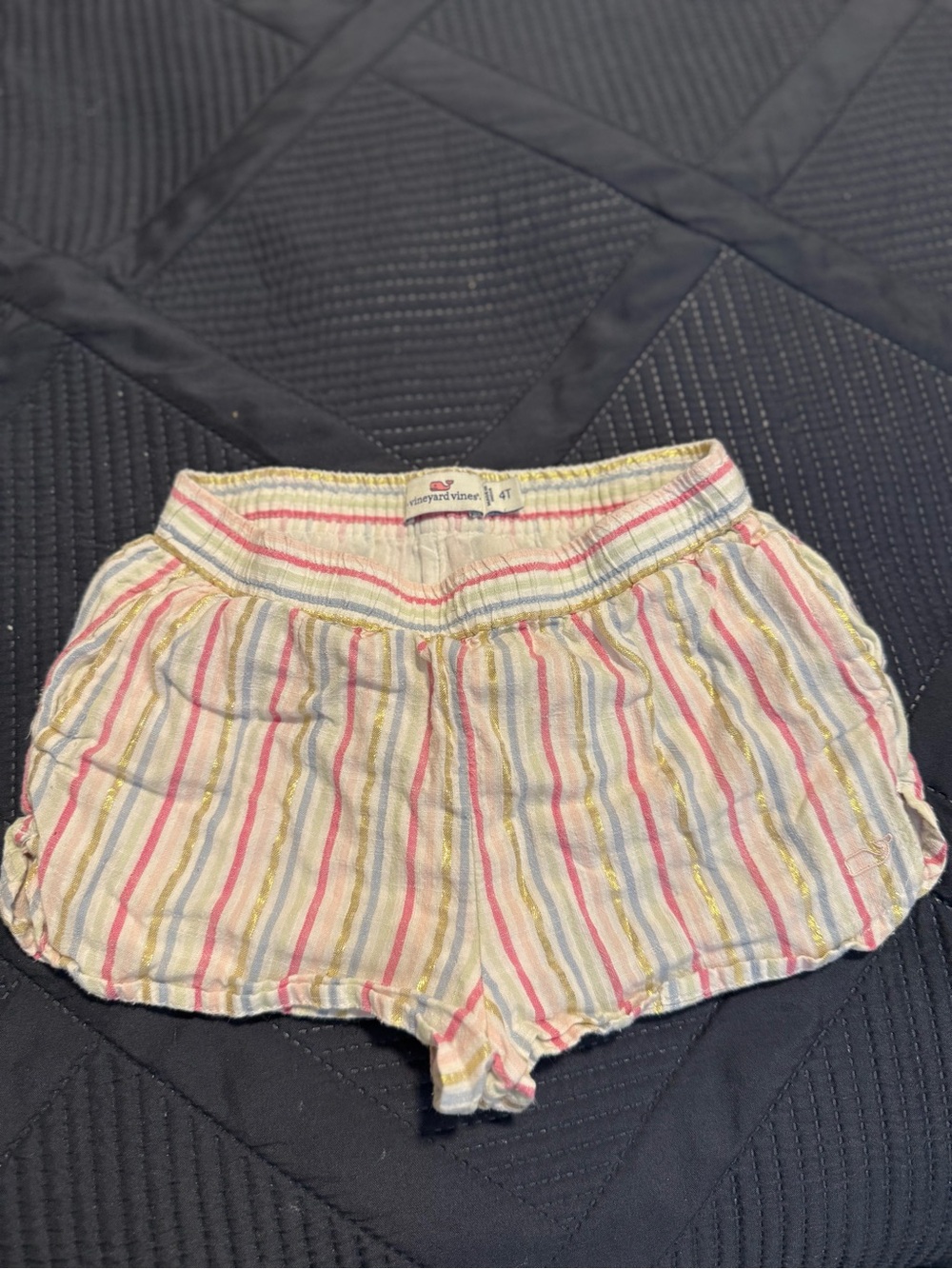 Vineyard Vines Girls Striped Metallic Gold Shorts Size 4T